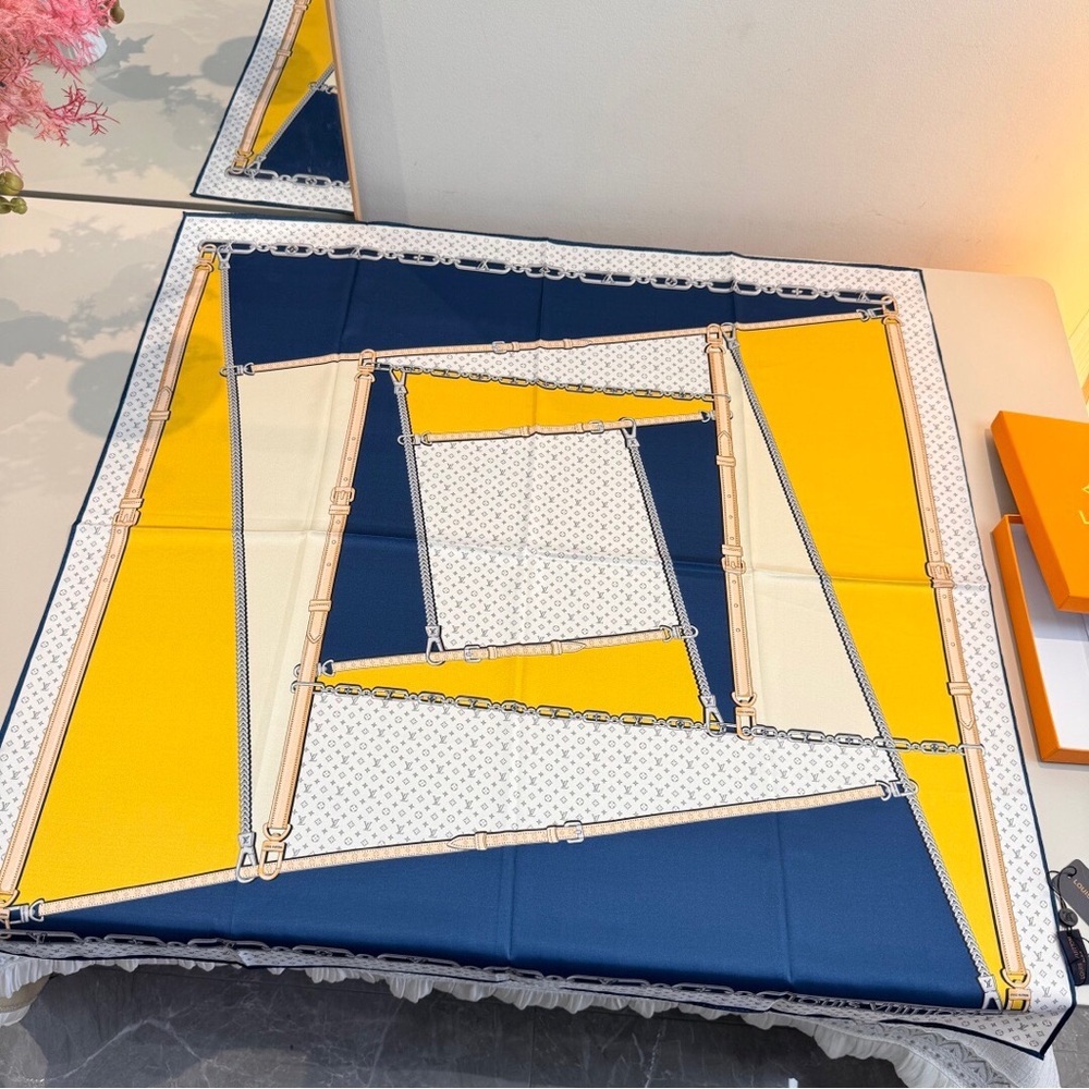 Louis Vuitton Yellow & Navy Monogram Silk Scarf